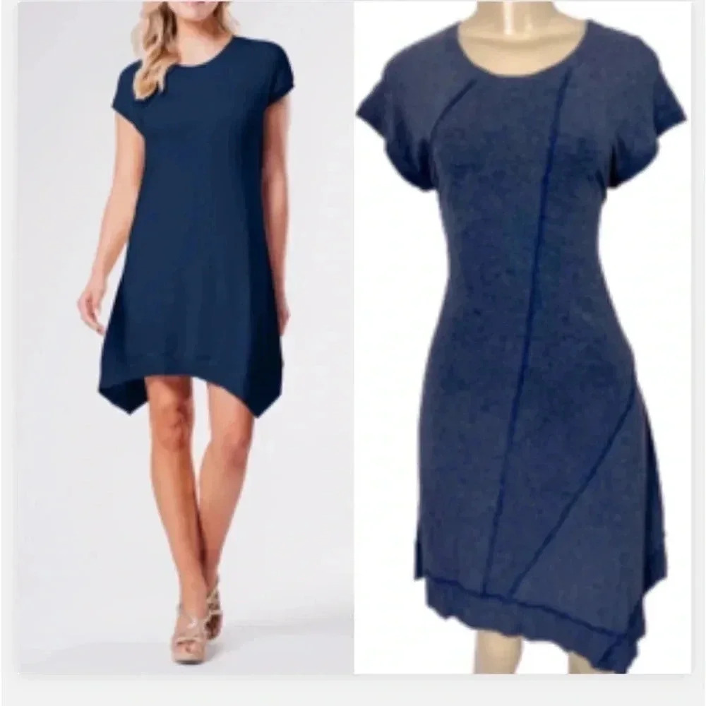 Southcott Dress Denim Blue Sweatshirt‎ Dress Cap Sleep Asymmetrical Mid Size 0